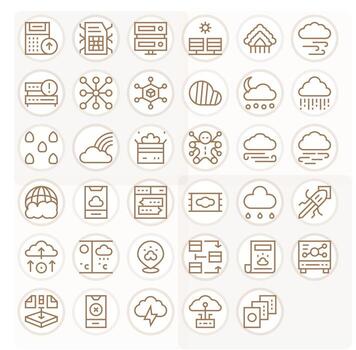 Cloud Design Icons featuring 35 Pixel Aligned Regular Line Style vector