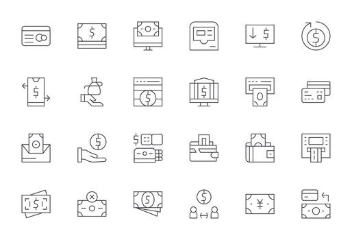 24 Thin Line Pixel Optimized Icons for Withdraw Graphics vector