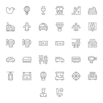 32 High Resolution Thin Line Icons for Passenger with Grid Fitted precision vector