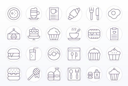 café menú esencial conjunto incluso 24 píxel alineado Delgado línea alto resolución íconos vector