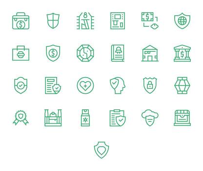 Safe Icon Library with 25 Regular Line High Resolution Pixel Optimized Designs vector