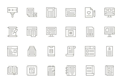 Thin Line Pixel Optimized Icons from Content Management Set with 24 128x128 Icons vector