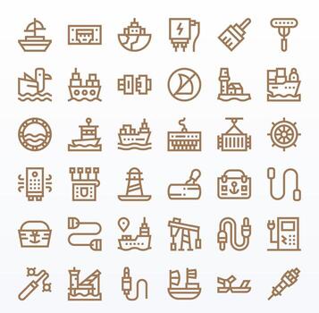 Port Icon Set with 36 Bold Line 256x256 Pixel Aligned Graphics vector