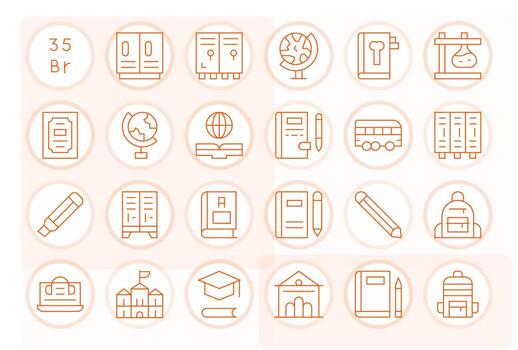 24 Icons for School featuring 128x128 Pixel Aligned Thin Line Graphics vector