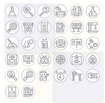 pruebas visual paquete conteniendo 32 Delgado línea píxel optimizado íconos vector