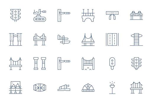 24 High Resolution Thin Line Icons for Roadway with Pixel Optimized precision vector