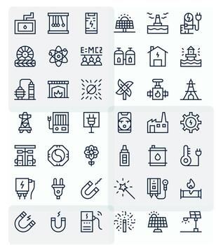 42 Regular Line Pixel Aligned Icons for Energy Graphics vector