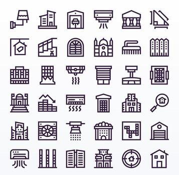 36 Icons for Residential featuring High Resolution Pixel Aligned Bold Line Graphics vector
