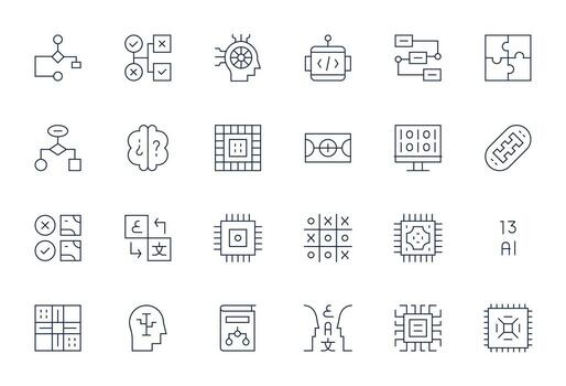 Logic Icon Toolkit featuring 24 Pixel Aligned 64x64 Thin Line elements vector