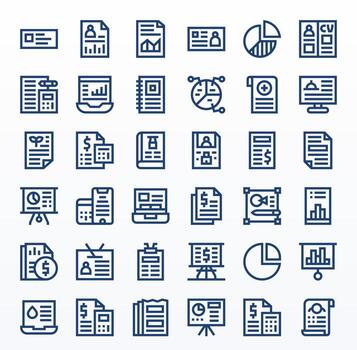 36 Icons inspired by Summary in Pixel Optimized 128x128 Bold Line quality vector