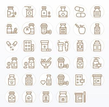 Supplement Icon Set with 35 Regular Line Retina Ready Pixel Aligned Graphics vector