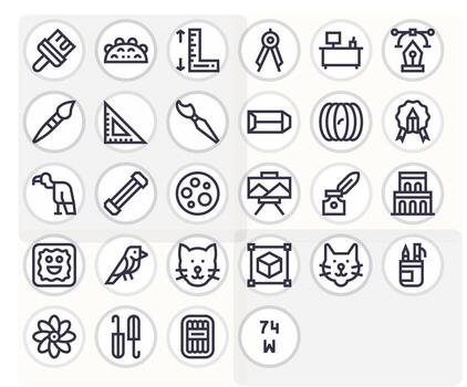 Drawing High Resolution Icon Pack with 28 Bold Line Grid Fitted Elements vector