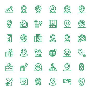 Geolocation Design Icons featuring 36 Pixel Aligned Bold Line Style vector