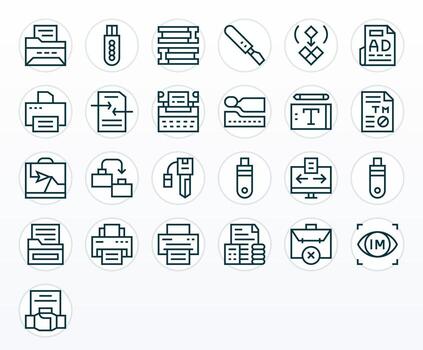Copiar píxel alineado conjunto con 25 64 x 64 regular línea íconos vector