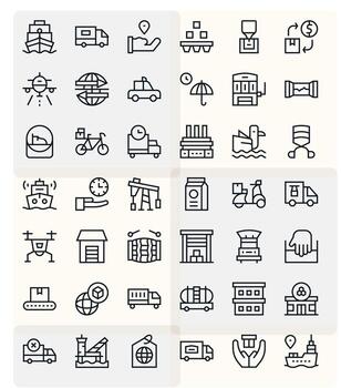 Shipping Pixel Optimized Set with 42 High Resolution Regular Line Icons vector