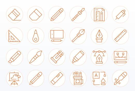 24 High Resolution Icons for Drawing Tool in Grid Fitted Thin Line Format vector
