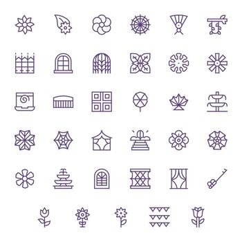 35 Icons for Ornamental optimized in Display Perfect High Resolution Regular Line resolution vector