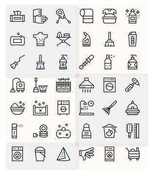 Cleaning Pixel Aligned Set with 42 High Resolution Regular Line Icons vector