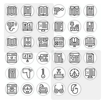 Reading Icon Set with 35 Regular Line High Resolution Display Perfect Graphics vector