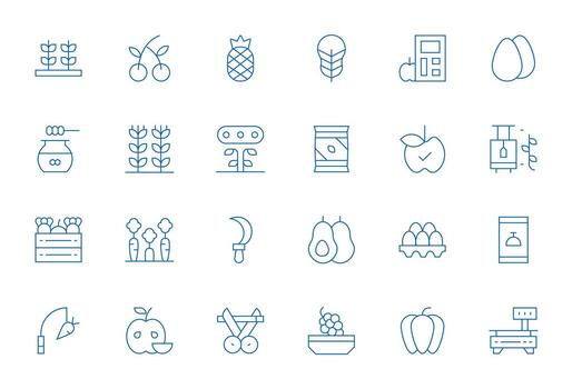 24 Thin Line Icons from Produce in 256x256 Pixel Aligned Quality vector