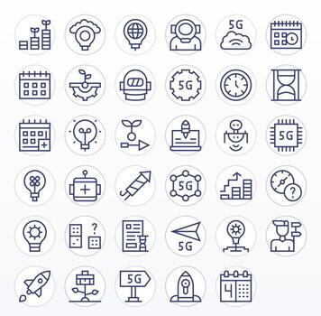 Future Icon Repository containing 35 Regular Line 128x128 PIXEL Perfect graphics vector