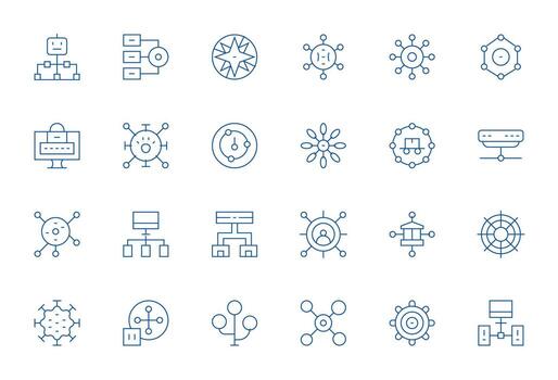 24 Delgado línea cuadrícula equipado 64 x 64 íconos desde cubo suite vector