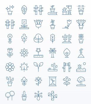 40 Thin Line Icons designed for Flora in 64x64 PIXEL Perfect format vector