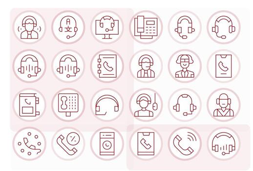 24 Thin Line Icons for Call Center in crisp 256x256 Display Perfect resolution vector