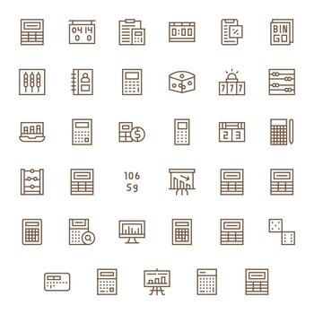Numbers Icon Set with 35 Regular Line 128x128 Pixel Optimized Graphics vector