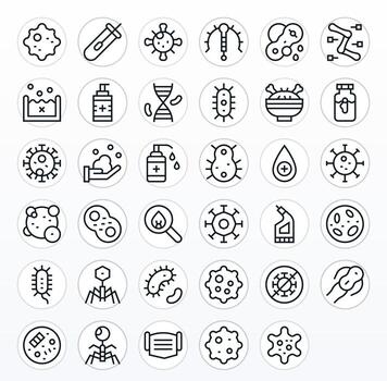 35 Regular Line Pixel Aligned Icons tailored for Bacteria 64x64 interface vector