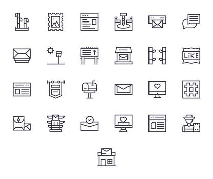 Post Grid Fitted Set with 25 256x256 Regular Line Icons vector