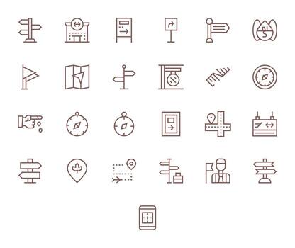 25 Regular Line Icons for Wayfinding in crisp Retina Ready Detail Enhanced resolution vector