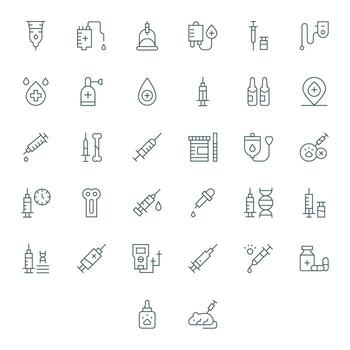 Injection Ultimate Package with 32 256x256 Thin Line Grid Fitted Icons vector