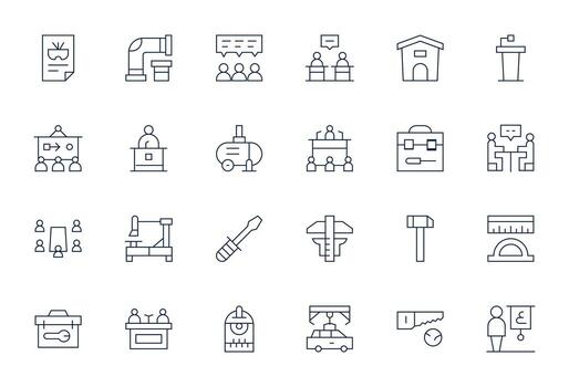 Thin Line Style Workshop Icons with 24 256x256 Pixel Optimized Designs vector