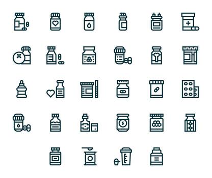 Supplement Icon Repository containing 28 Bold Line High Resolution PIXEL Perfect graphics vector