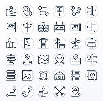 35 Regular Line Editable Icons tailored for Directions 256x256 interface vector