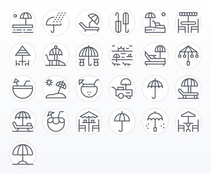 Umbrella Icon Set with 25 Regular Line 256x256 PIXEL Perfect Graphics vector
