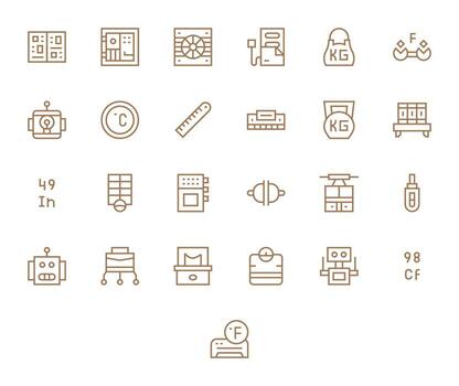 25 Regular Line Pixel Optimized Icons for Unit Graphics vector