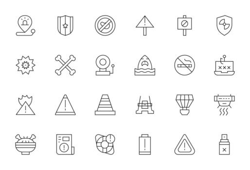 Warning Sign Complete Package with 24 128x128 Thin Line Display Perfect Icons vector