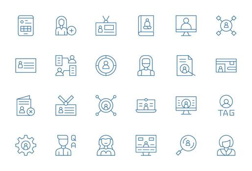User Profile Complete Package with 24 64x64 Thin Line Grid Fitted Icons vector