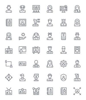 42 PIXEL Perfect Regular Line Icons designed for User Interface vector