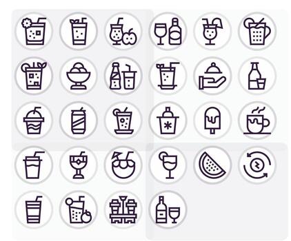 28 64x64 Icons for Refreshment in Pixel Aligned Bold Line Format vector