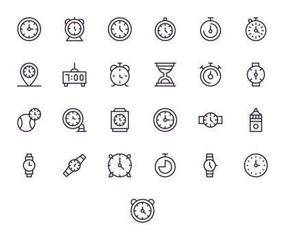 Punctuality Comprehensive Bundle with 25 Editable Regular Line 64x64 Icons vector