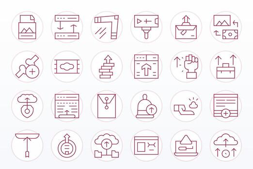 archivo subir icono biblioteca con 24 Delgado línea alto resolución monitor Perfecto diseños vector