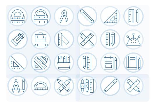 Drafting Grid Fitted Set with 24 256x256 Thin Line Icons vector