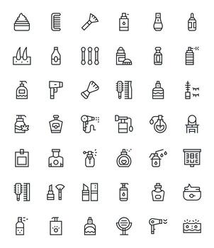 Cosmetics Display Perfect Set with 42 High Resolution Regular Line Icons vector