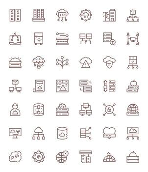 servidor icono conjunto con 42 regular línea 64 x 64 píxel optimizado gráficos vector