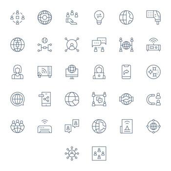 32 64x64 Thin Line Icons for Networking with Pixel Aligned precision vector
