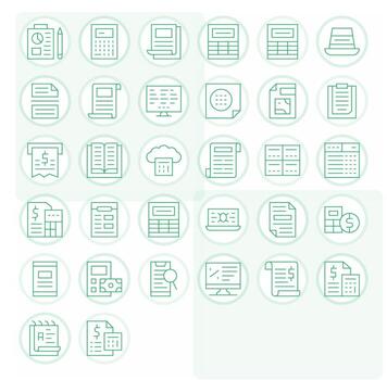 32 alto resolución íconos para hoja de cálculo en cuadrícula equipado Delgado línea formato vector