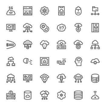 nube informática icono repositorio conteniendo 36 negrita línea alto resolución monitor Perfecto gráficos vector